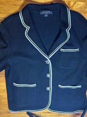 St. John Black Knit Jacket with Contrast Trim